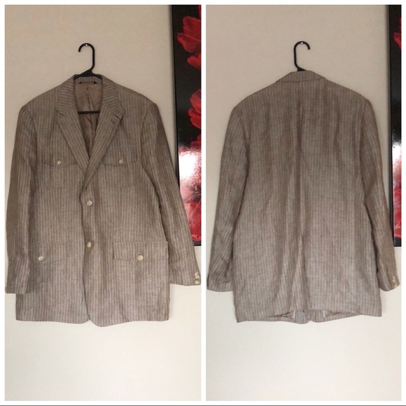 100% Linen Pinstriped Perry Ellis Blazer - Picture 3 of 7
